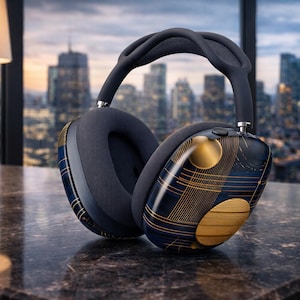 AirPods Max Cover - Midnight Blue Zen - Golden Line Geometry - Designer Headphone Shell