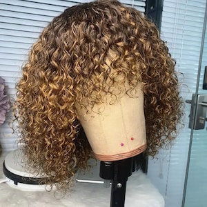 ombre brown deep curly no lace full weave wig human hair wigs cheap full machine made hair wig for black women women wigs