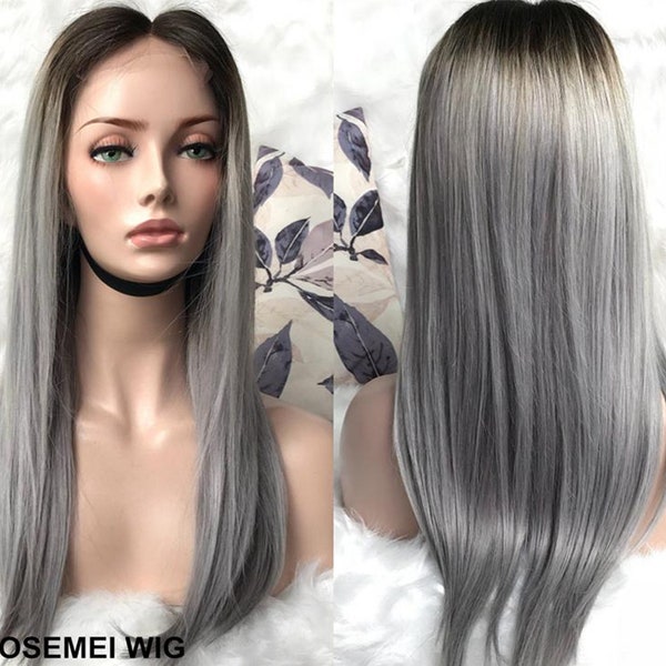 ombre 1b/grey hair wigs remy hair human hair wigs lace frontal wigs gray front lace wigs glueless with baby hair wigs for women