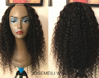 deep curly U-part hair wigs Peruvian hair unprocessed human hair wigs cheap u part wig for women  hair wigs for African Ameircan