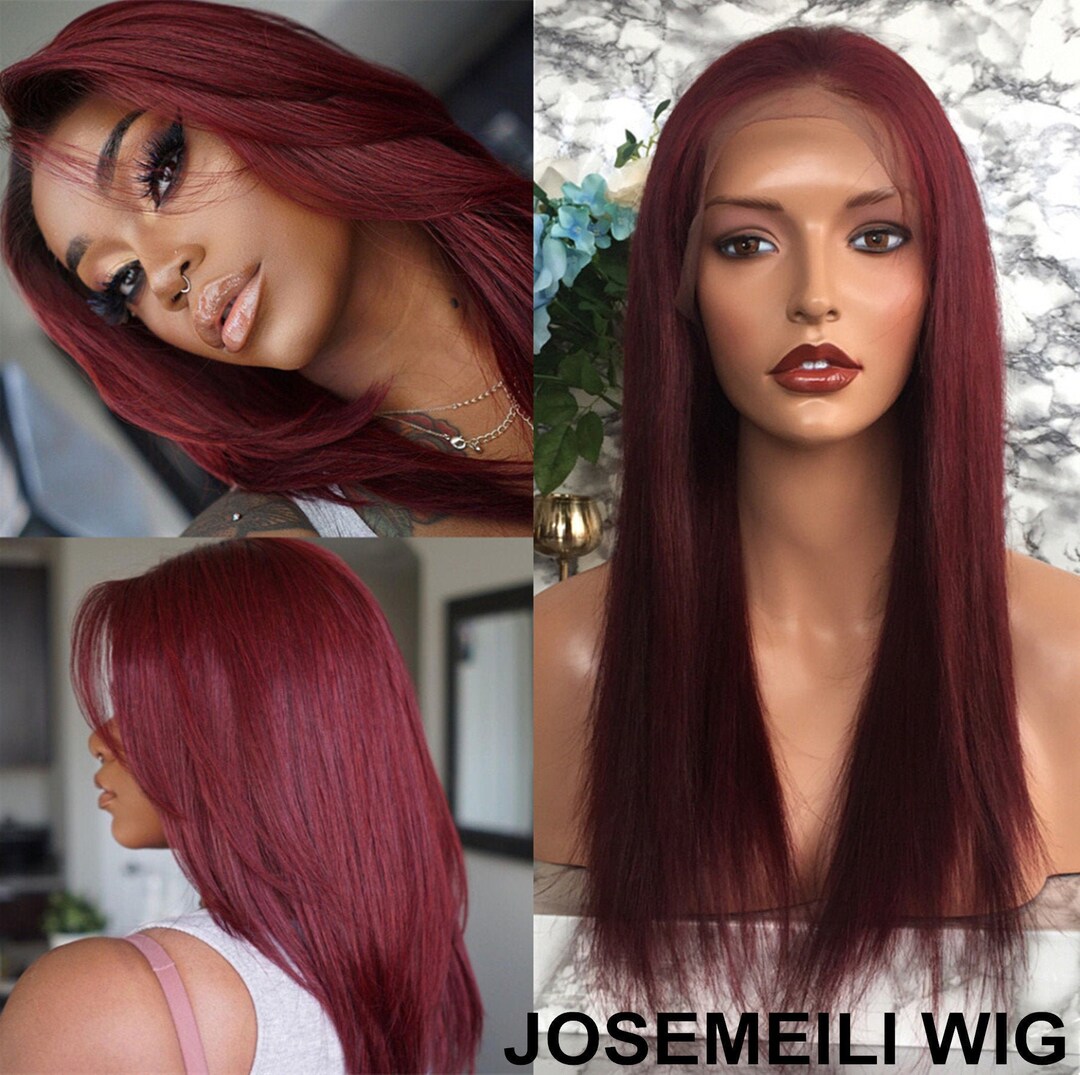 Azkiu 99J Burgunder Perücke Aus Echthaar – Lace Front Mit Babyhaar