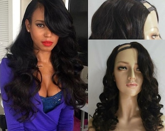 U-part wig brazilian hair wigs body wave with side bang human hair wigs cheap wig for African Ameircan women free shipping