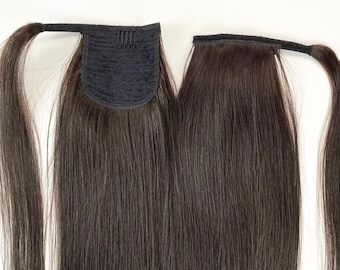 fácil de dibujar un moño esay instalar cola de caballo Wrap Around Drawstring clips de extensiones de cola de caballo de cabello humano en Remy Hair Extensiones de cabello humano real