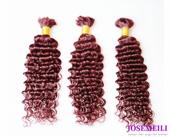 burgundy 1/2/3Pcs/Lot Bulk human Hair For Braiding 99J human Hair Braids red wine Bulk Hair Braiding Hair No Weft Braids Extensions Bundles