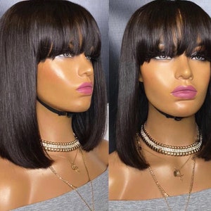 silk straight hair wig with bag no lace full weave wig human hair wig full machine made hair wig for women women wigs for African women