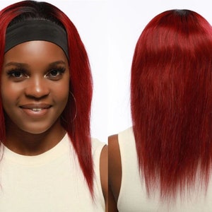 Red hair headband wig Ombre 2 tone black root red hair band wig hair wigs human hair wigs cheap wig for women for African Ameircan women
