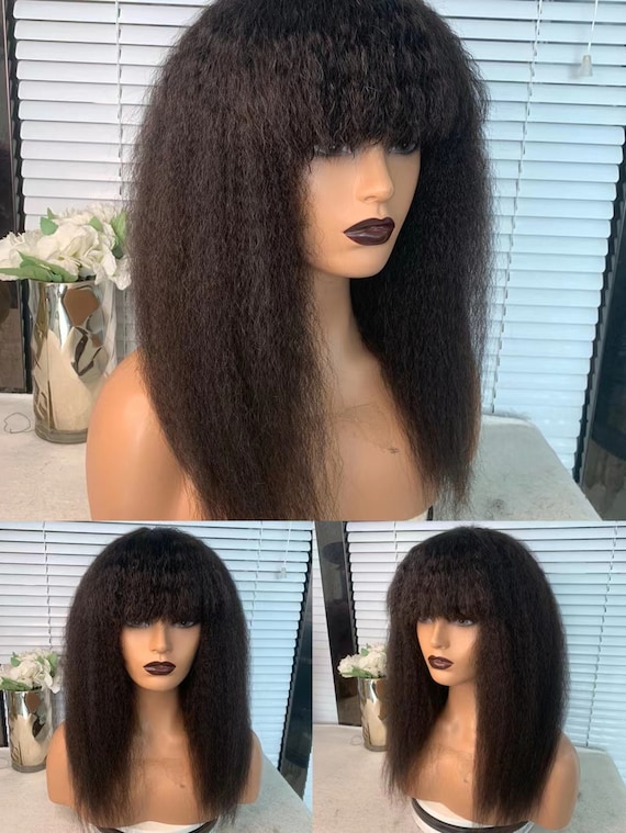 Kinky straight human hair wig WoWEbony Brazilian Virgin Hair 28inches Natural Color 130  main image 3