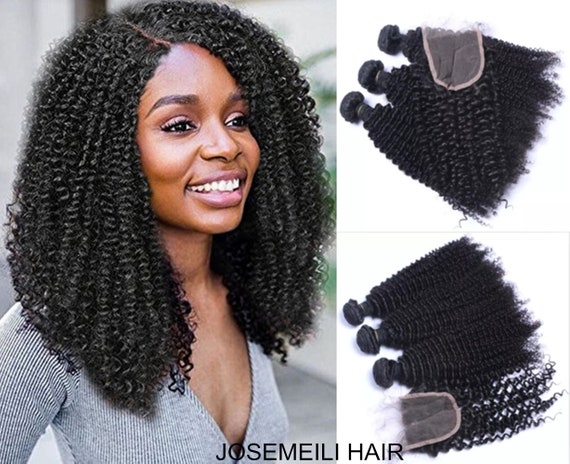 3bundles1 Frontal Closure Afro Kinky Curly Human Hair Etsy