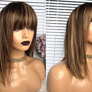 highlight brown hair wigs no lace full weave wig human hair wigs cheap full machine made hair wig for black women women wigs