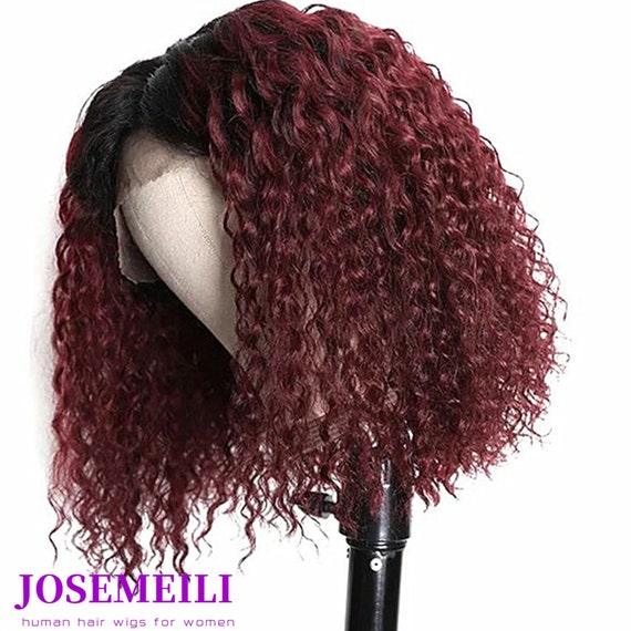 99J RED WINE BURGUNDY Deep Curly No Lace Full Weave Wig Human Hair Wigs  Cheap Full Machine Made Hair Wig for Black Women Women Wigs 