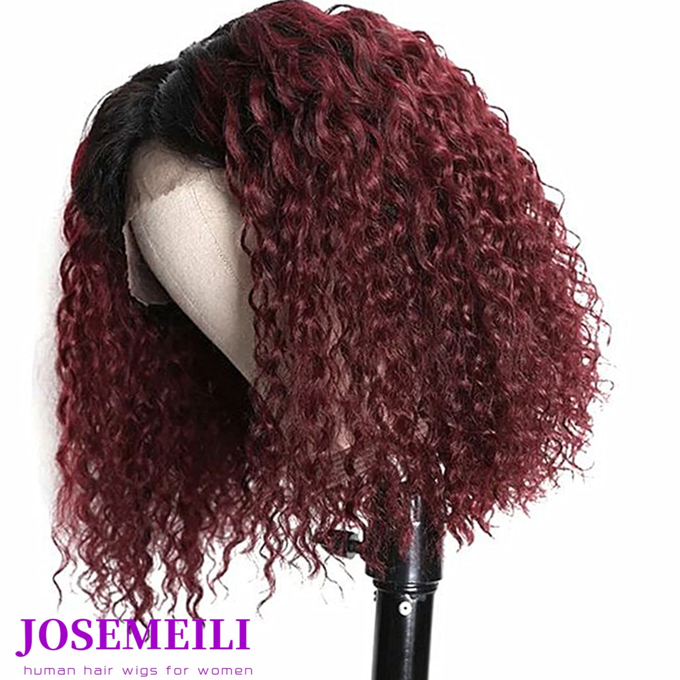2 tone 1b/burgundy deep curly T Part 13x6 wig human hair wigs cheap 99j red wine hair wig for black women women wigs for women