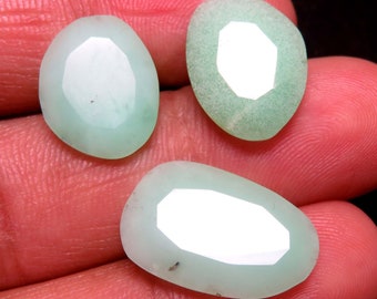 Génial ! Lot de 3, chrysoprase australienne, chrysoprase à facettes, tranche de briolette fabriquée à la main, AAA+++ de qualité supérieure, dimension 14,5 x 11,5 à 18,5 x 12 mm