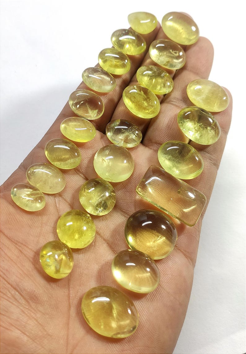 Qualidade superior! Pedra preciosa de quartzo-limão, cabochões naturais de quartzo-limão, pedras soltas de quartzo-limão, incríveis cabochões lisos feitos à mão, 11020. imagem 2