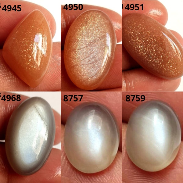 AAA+++Top Quality! Natural Moonstone, Peach & Gray Moonstone, Loose Moonstone, Amazing Hand Crafted Smooth Cabochons, Jewelry Making Gems.