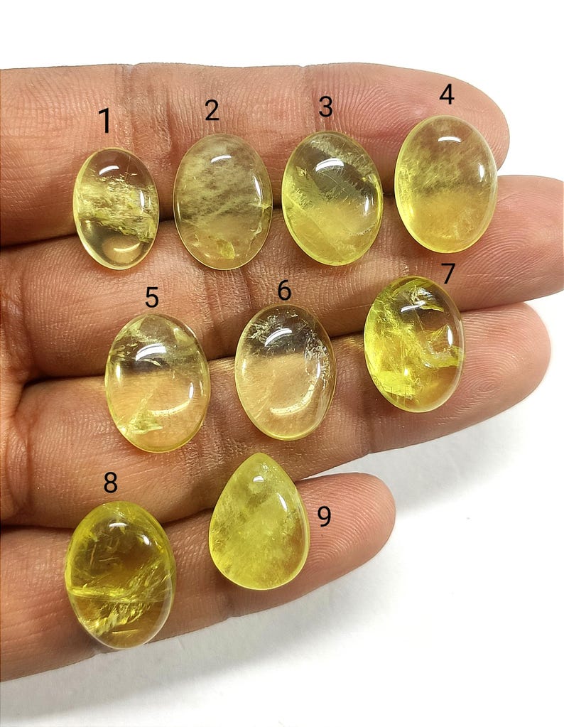 Qualidade superior! Pedra preciosa de quartzo-limão, cabochões naturais de quartzo-limão, pedras soltas de quartzo-limão, incríveis cabochões lisos feitos à mão, 11020. imagem 3