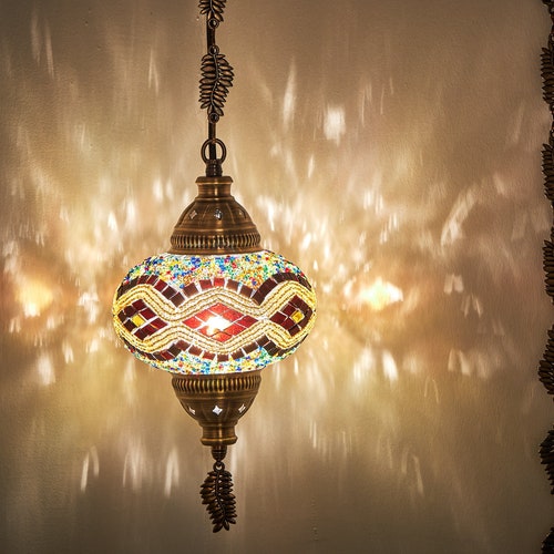 Swag Plug In 7 Turkish Moroccan Mosaic Hanging Ceiling Swag Plug In 7 Turkish Moroccan Mosaic, Hanging Lamp With Chain Plug In