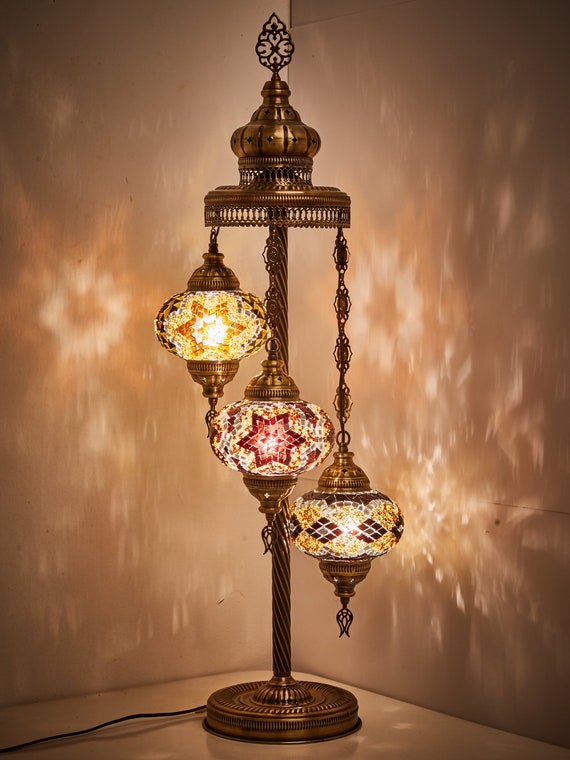 Free 3 Big Globes Floor Lamp, Amber Mosaic Floor Lamp