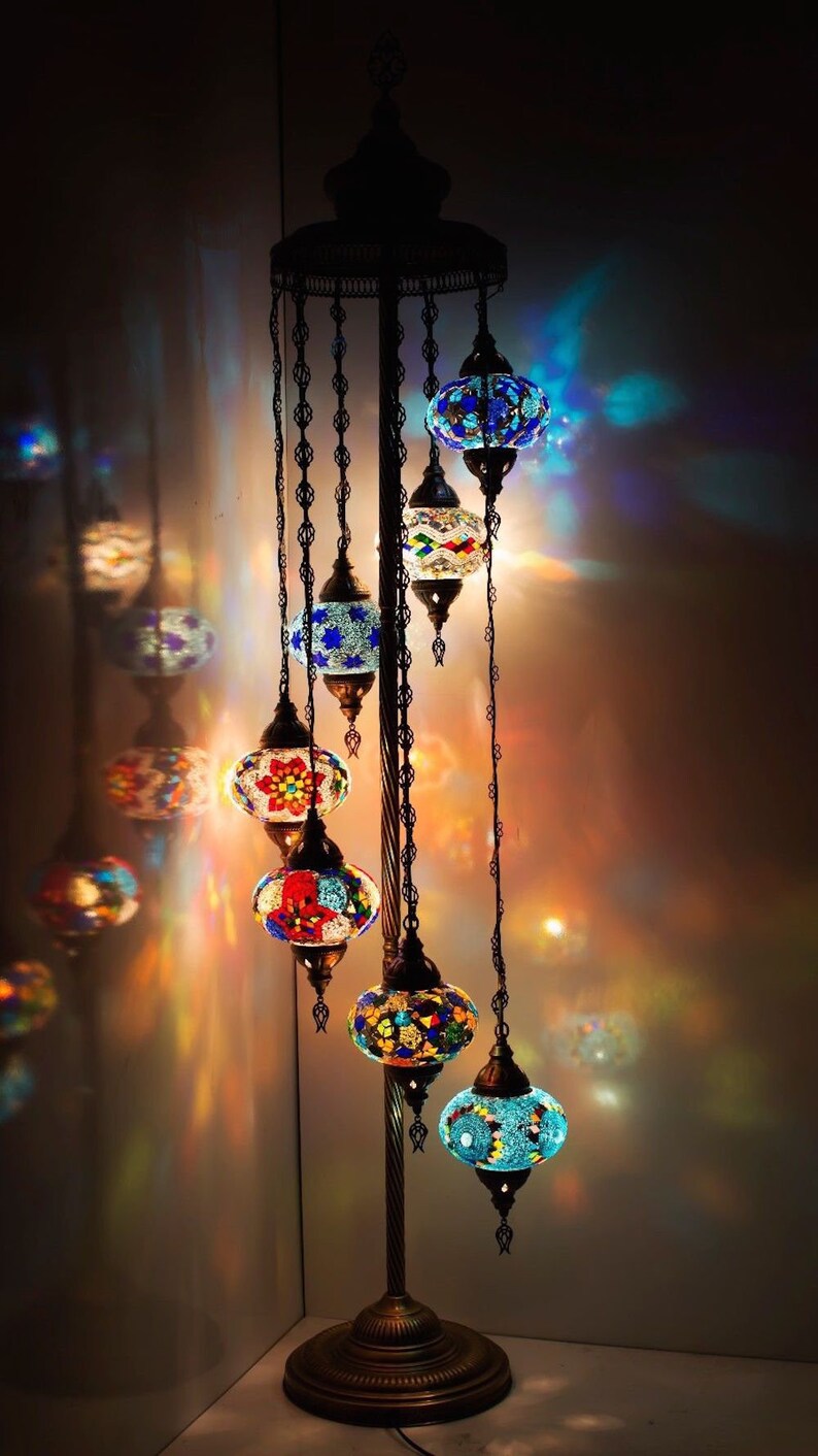 Customizable Floor Lamp Turkish Moroccan Mosaic Night Light 7 Globes 59