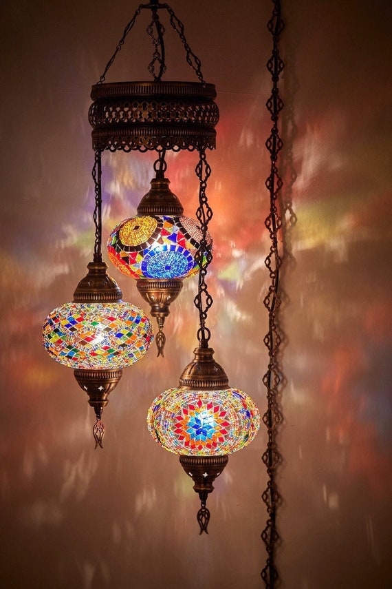 Crushed Glass Medium Turkish Moroccan Mosaic Hanging Candle Holder Hand Made 