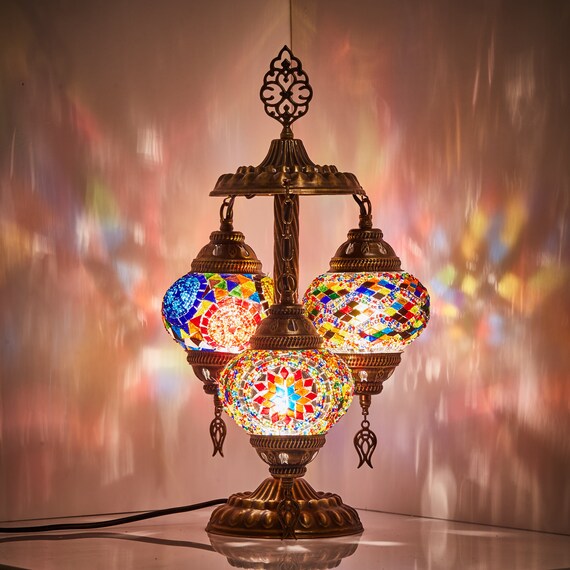 Stunning Turkish Moroccan Mosaic Bohemian Table Lamp 3 Globes 19
