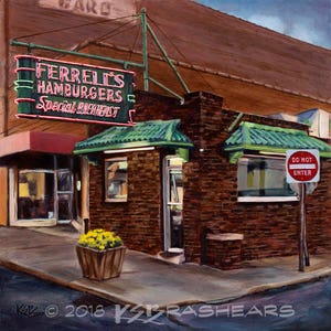 Restaurant de Hamburgers Ferrell 9 carré Giclée Fine Art Print image 1