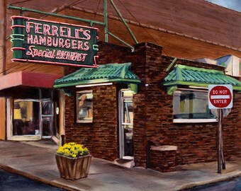 Ferrell's Hamburgers Restaurant - 9" Square Giclée Fine Art Print