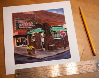 Restaurant cuisine Hamburgers Ferrell - 6" carrés Giclée Print