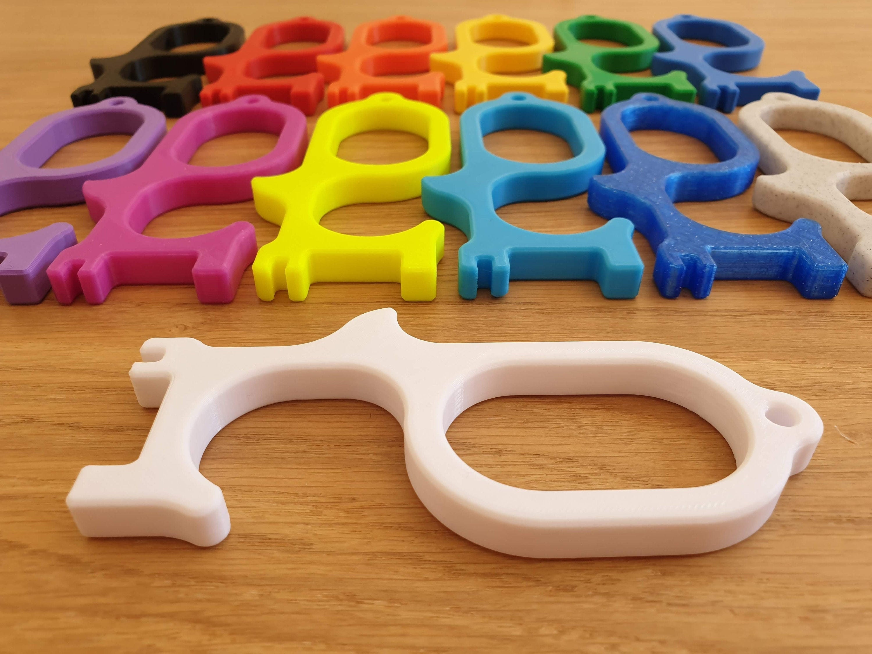 Door puller / opener hygienic hook - push, pull, twist, key and button press functions