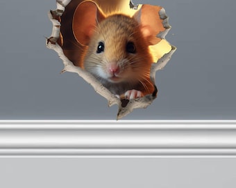 Mouse Hole Vinyl Wall Decal, 3D Reading Mouse Sticker, 2-Pack