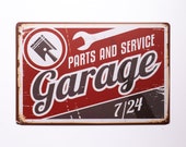 Vintage Tin Sign Replica Garage, Parts Service 7 24 Home Bar, Office, Game Room, TSC179
