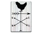 Chicken Weathervane Tin Sign, Funny Bathroom Home Décor Sign, Garage Sign, Man Cave Sign, 8-inch by 12-inch Sign Made from Aluminum TS550