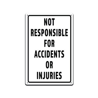 Cartello In Metallo "Not Responsible For Accidents" - 30x20 Cm - Targa Vintage In Alluminio Per Interni/Esterni - 2 Pezzi