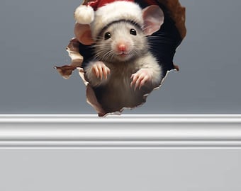 Santa Mouse Wall Decal - Funny Vinyl Sticker Pack (5-Inch, 2-Pack) FHJ1394