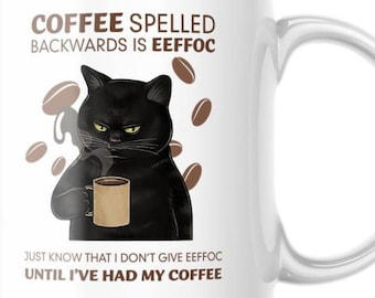 Grappige koffie kat mok EEFFOC is koffie achterstevoren gespeld. 11 OZ schattige beker M747