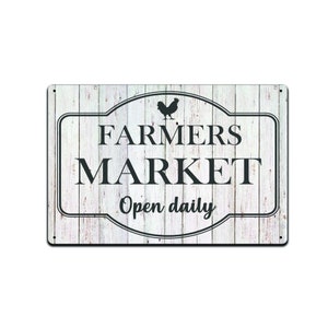 Farmers Market Open Daily Tin Sign, Funny Bathroom Home Décor Sign, Bar and Office, Man Cave Sign, 8-inch by 12-inch Aluminum Sign | TS544
