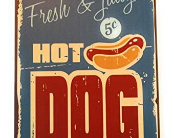 Hot Dog Diner Sign | Retro Man Cave Decor, 8x12 Inch