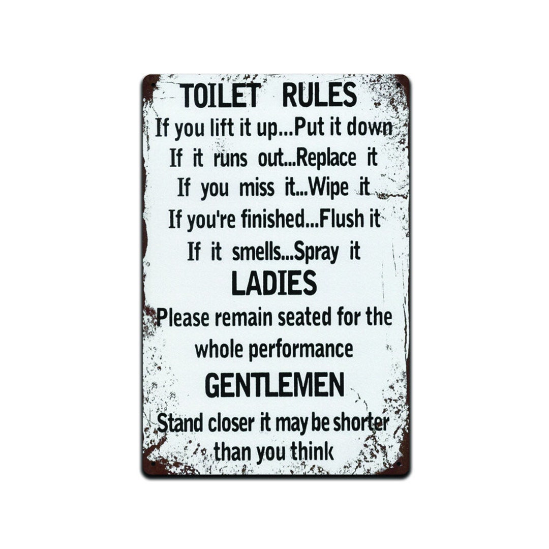 Toilet Rules. Funny Metal Wall Sign Plaque Art Inspirational. Bathroom ...