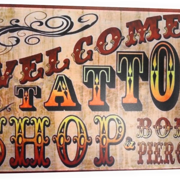 Welcome Tattoo Shop & Body Piercing Vintage Coffee Bar Business Decor 8 Inch by 12 Inch Sign