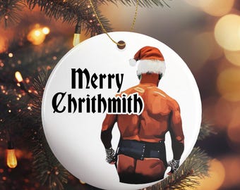 Funny Mike Tyson "Merry Chrithmith" Ceramic Ornament - Gag Gift