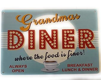 Grandmas Diner Sign, Retro Kitchen Decor, 8x12 Inch