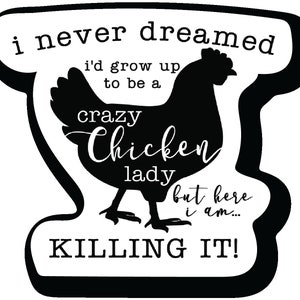 Crazy chicken lady Funny 4. In Sticker, Decal for Car Truck Bumper Laptop Vinyl Laminated Sticker U.S Made |PS590|