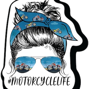 Motorcycle life 4.5 Inch  Girl Motorcycle Rider - Cycle Old Lady Biker - Cars Trucks Moped Helmet Hard Hat Sticker Decal |PS128|