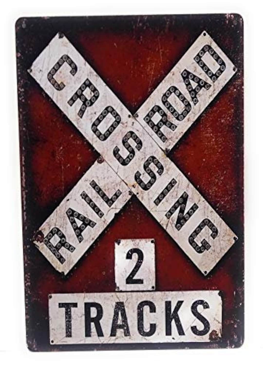 Railroad Crossing. 2 Tracks Sign. Road Sign, Railroad Sign, Vintage