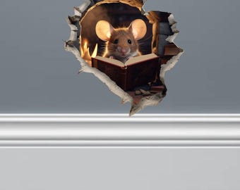 Mouse Hole Vinyl Wall Decal, Book Lover, 2-Pack