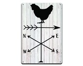 Chicken Weathervane Tin Sign, Funny Bathroom Home Décor Sign, Garage Sign, Man Cave Sign, 8-inch by 12-inch Sign Made from Aluminum TS550