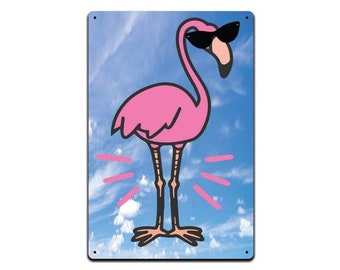 Cool Flamingo Sign. Bird With Shades 8x12 In Aluminum Wall Sign