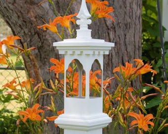 White PVC 4 inch Post Mount Bird Feeder with Bridgeport Cap