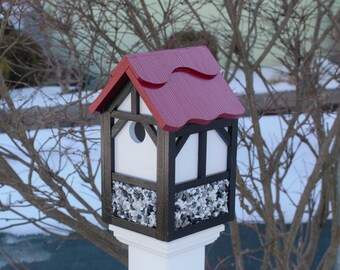 Handmade Tudor Pebble Dash Birdhouse: Post Mount Garden Decor- fully functional birdhouse- all weather