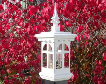 Lg Handmade vinyl Cathedral tube Feeder: for 4inch PVC fence Post top, Bridgeport Cap