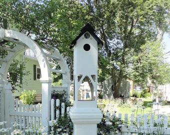 Handmade PVC Bird House Feeder, 5 inch Vinyl Post Topper, Black Roof